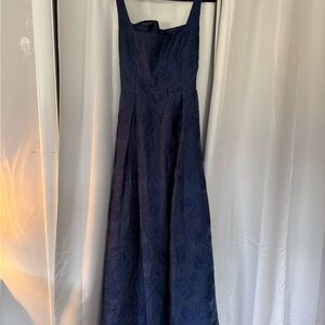 Lulu's Navy Floral Jacquard Maxi Dress with Square Neck